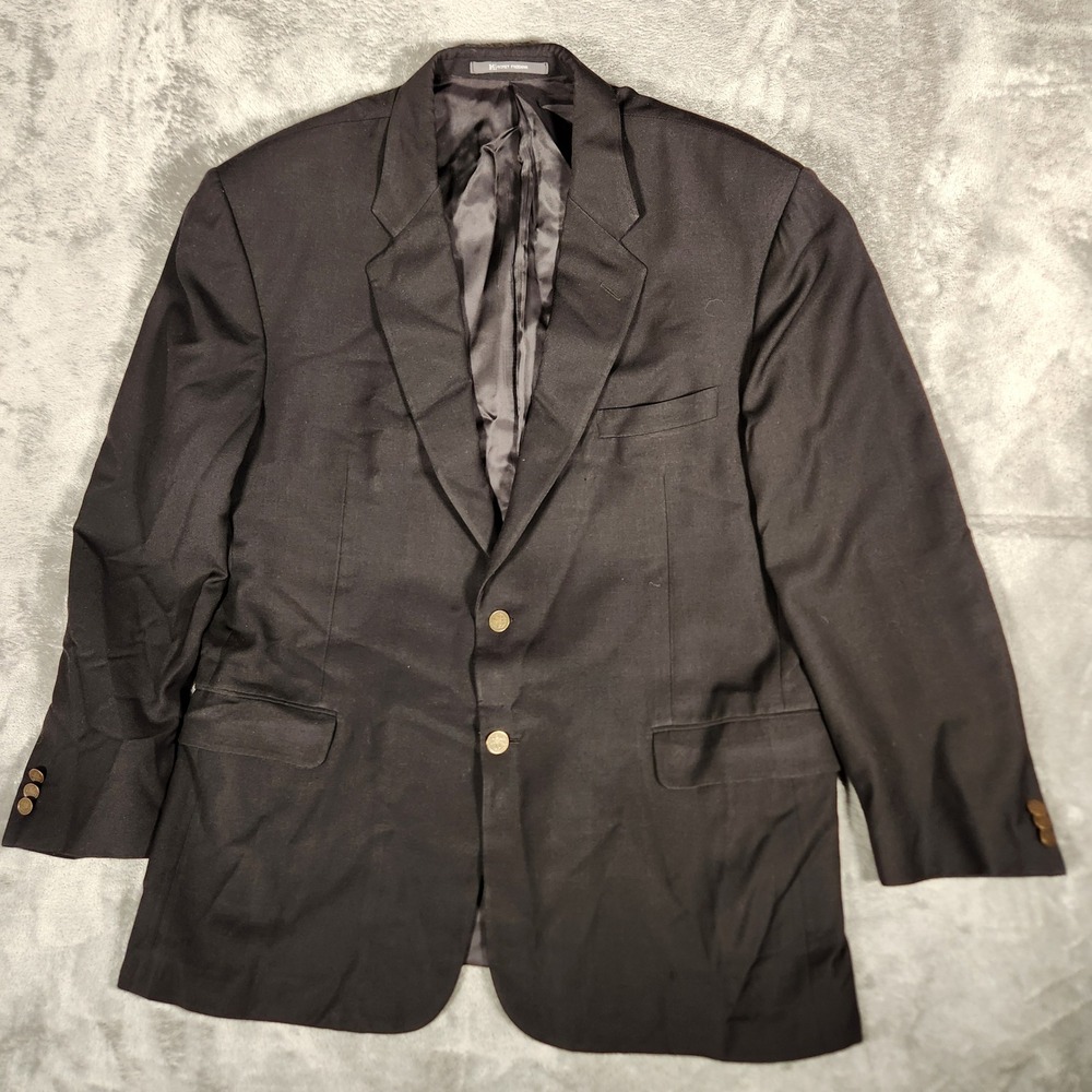 Hickey Freeman Blazer Mens 48R Black Excellent Gold Crest Buttons Sport Coat